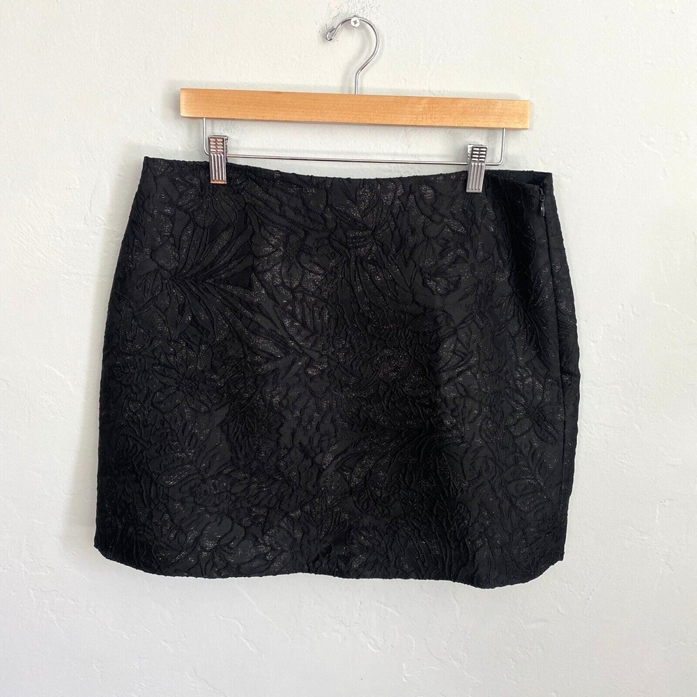 And & Other Stories Mini Black Skirt Women Sz 12 Floral Embroidered Sparkle New